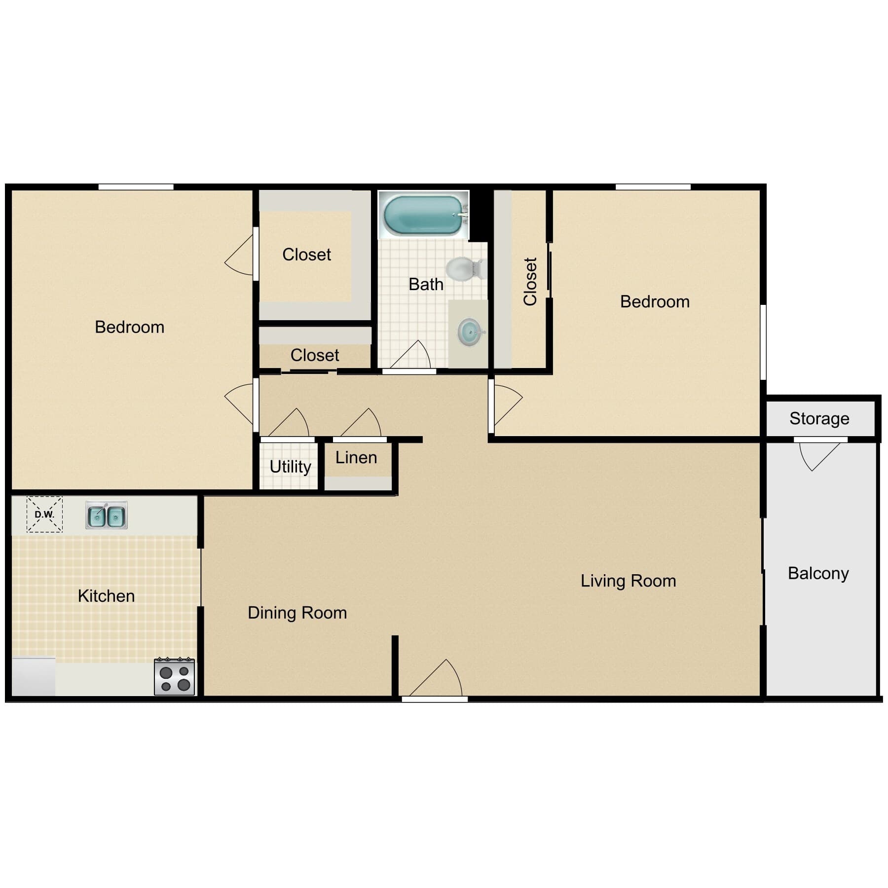 The Grover, two bedroom floor plan
